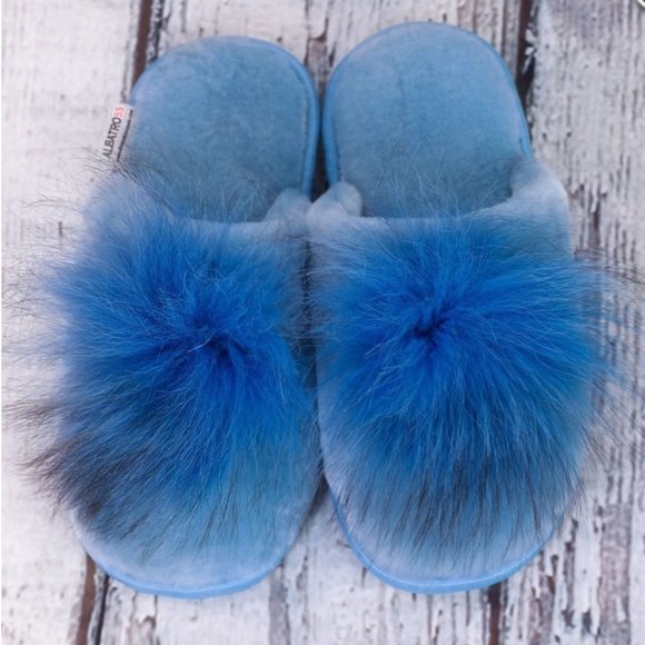 Blue fur sheepskin slippers "Angel" - Picture 5 of 13